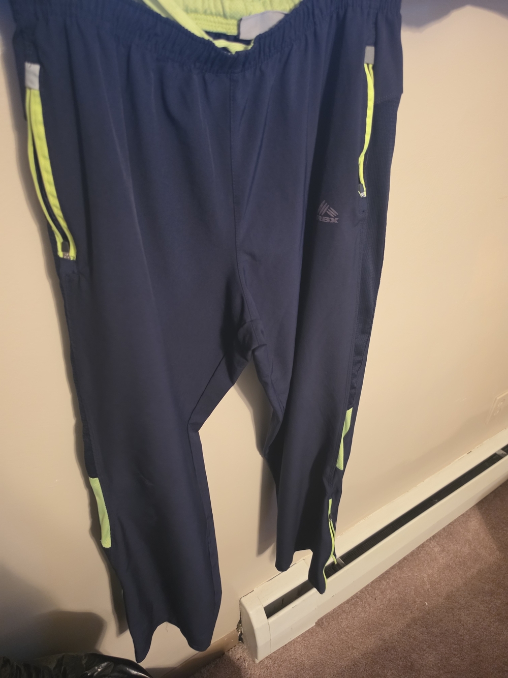 RBX Men's L Navy Yellow Track Pants Zip Pockets Elastic Waist Run Jog